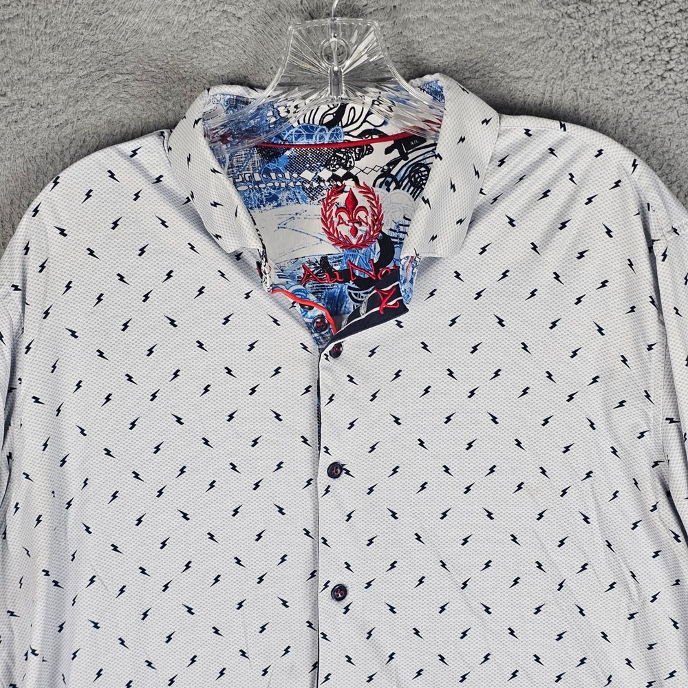 Au Noir Button Down Mens 4/L White Lightning Bolt Long Sleeve Tailored Shirt